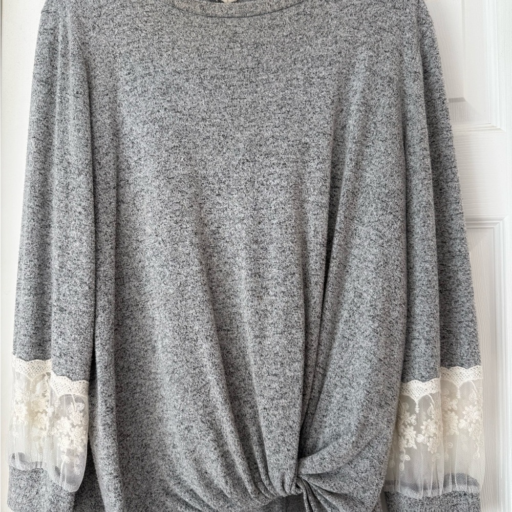 Gray Lace Sleeve Women's Top